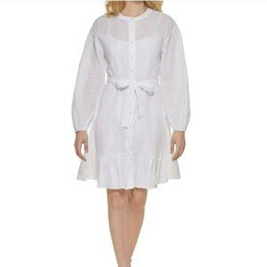 Tommy Hilfiger White LS Cotton Swiss-Dot Dress w/Built-in Slip, Size 6, EUC